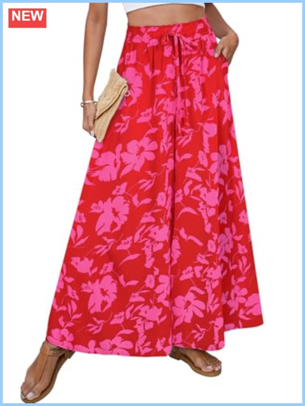 Women's Floral Wide Leg Palazzo Pants High Rise Flowy with Pockets